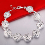 925 Silver Rose Flower Chain Bracelet Wedding Party Jewelry
