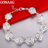 925 Silver Rose Flower Chain Bracelet for Women Wedding