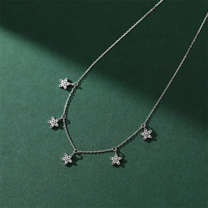 925 Silver Stars Flowers Necklace Zircon Tassel Women Jewelry