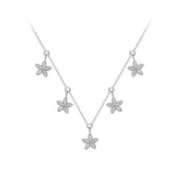 925 Silver Stars Flowers Necklace Zircon Tassel Women Jewelry