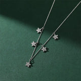 925 Silver Stars Flowers Necklace Zircon Tassel Women Jewelry