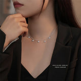 925 Silver Stars Flowers Necklace Zircon Tassel Women Jewelry