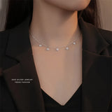 925 Silver Stars Flowers Necklace Zircon Tassel Women Jewelry