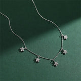 925 Silver Stars Flowers Necklace Zircon Tassel Women Jewelry