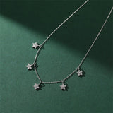 925 Silver Stars Flowers Necklace Zircon Tassel Women Jewelry