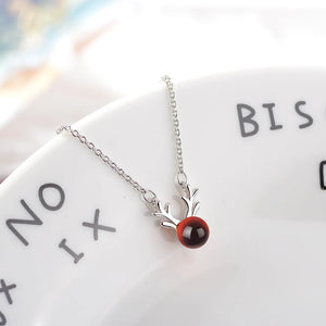 925 Silver Garnet Antlers Crystal Necklace Wedding Jewelry