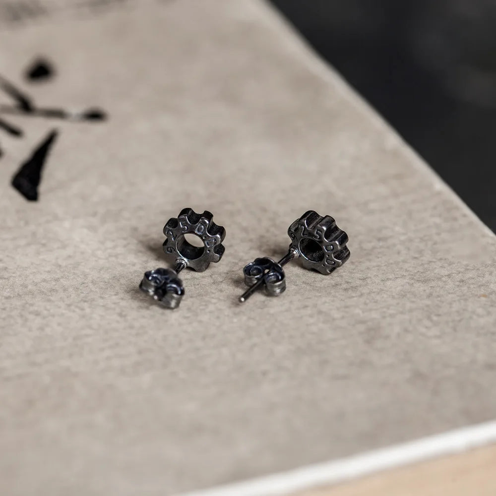 925 Sterling Silver Gear Stud Earrings Punk Vintage Jewelry
