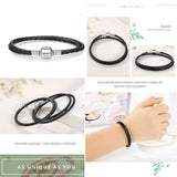 925 Silver Leather Chain Bracelet with Snake Clasp