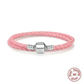 925 Silver Leather Chain Bracelet with Snake Clasp
