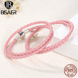 925 Silver Leather Chain Bracelet with Snake Clasp