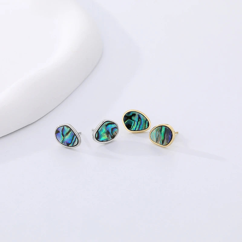 925 Silver Abalone Shell Stud Earrings Vintage Jewelry Gift