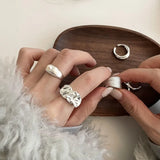 925 Silver Pearl Rings Geometric Design Adjustable Couple Ring