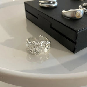 925 Sterling Silver Geometric Pearl Rings Adjustable Couple