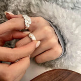 925 Sterling Silver Geometric Pearl Rings Adjustable Couple