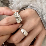 925 Sterling Silver Geometric Pearl Rings Adjustable Couple