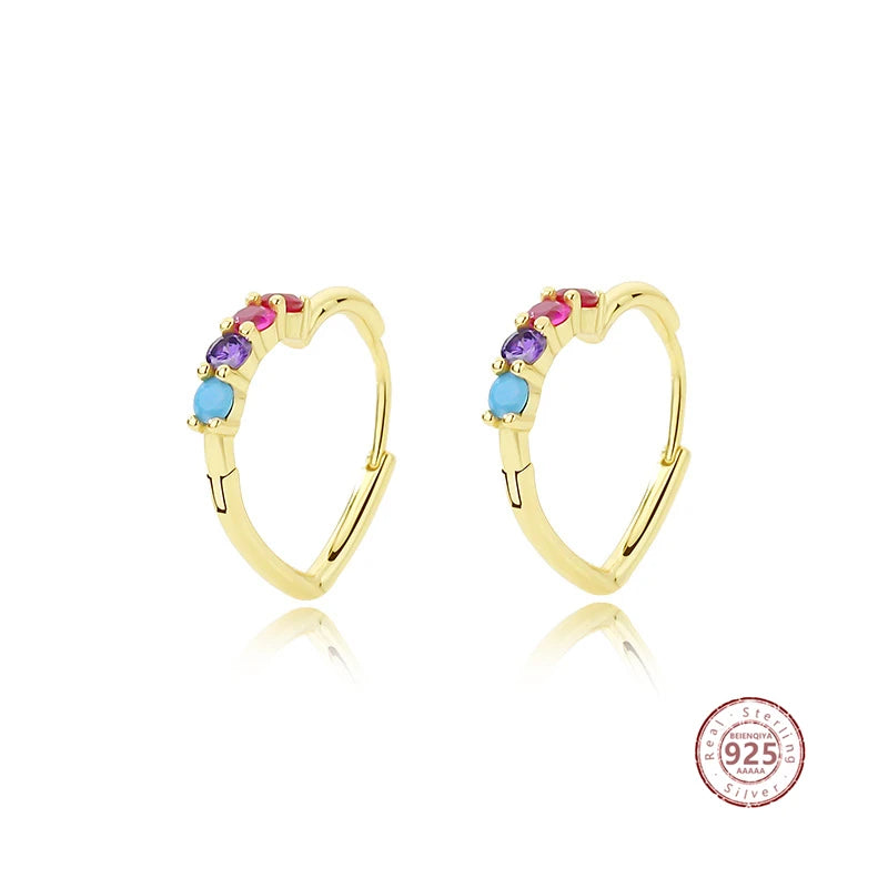 925 Silver CZ Heart Hoop Earrings, Wedding Party Jewelry