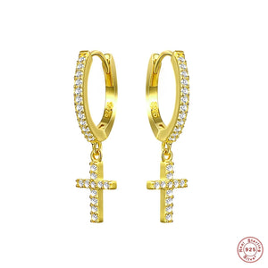 925 Silver Geometric Cross Hoop Earrings with CZ Zircon