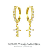 925 Silver Geometric Cross Hoop Earrings with CZ Zircon