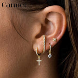 925 Silver Geometric Cross Hoop Earrings with CZ Zircon