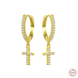 925 Silver Geometric Cross Hoop Earrings with CZ Zircon