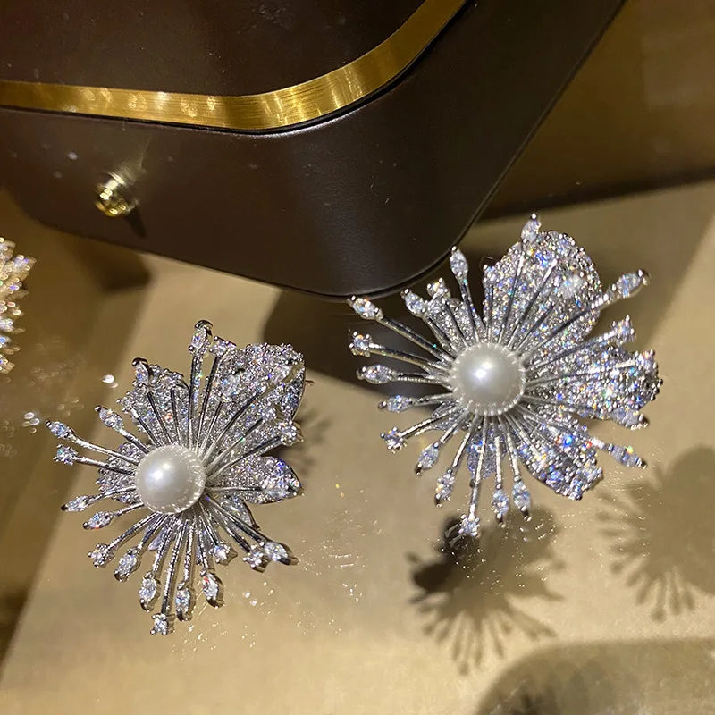925 Silver Pearl Earrings Retro Wedding Ear Stud Fine Jewelry