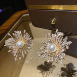 925 Silver Pearl Earrings Retro Wedding Ear Stud Fine Jewelry