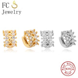 925 Silver Geometric Zircon Hoop Earrings Women Accessories