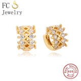 925 Silver Geometric Zircon Hoop Earrings Women Accessories