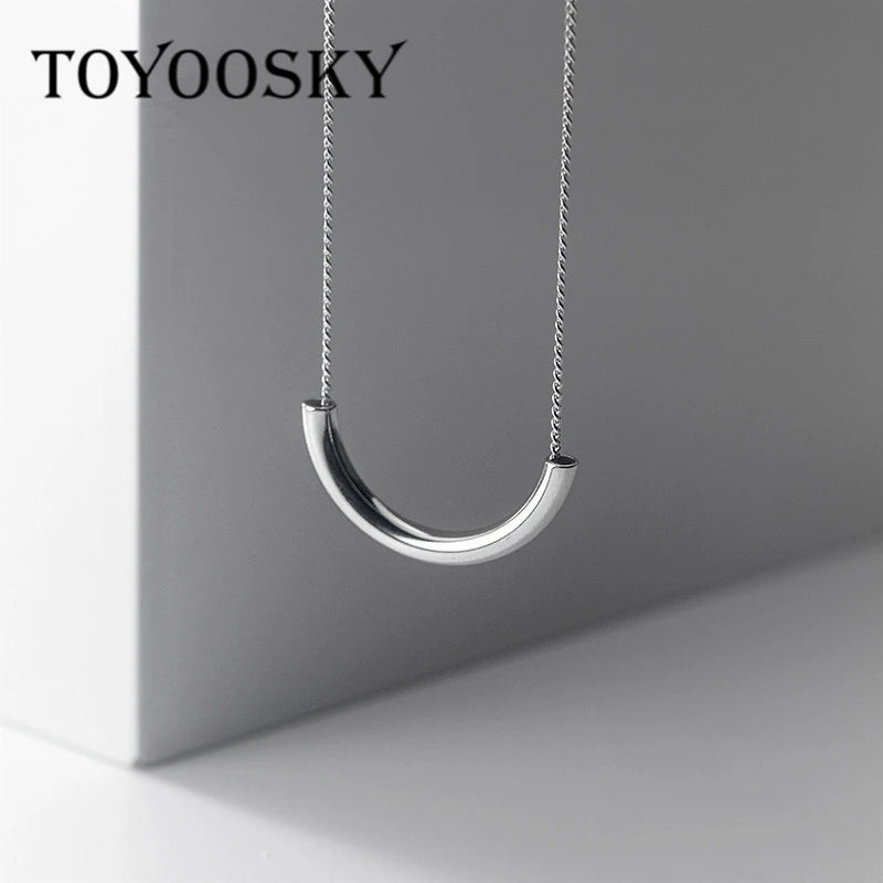 925 Silver Geometric Half Arc Pendants Choker Necklace for Women