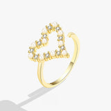 925 Silver Geometric Heart Pearl Adjustable Ring Women Party Jewelry