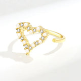 925 Silver Geometric Heart Pearl Adjustable Ring Women Party Jewelry