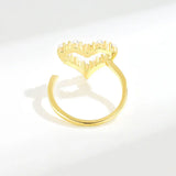 925 Silver Geometric Heart Pearl Adjustable Ring Women Party Jewelry