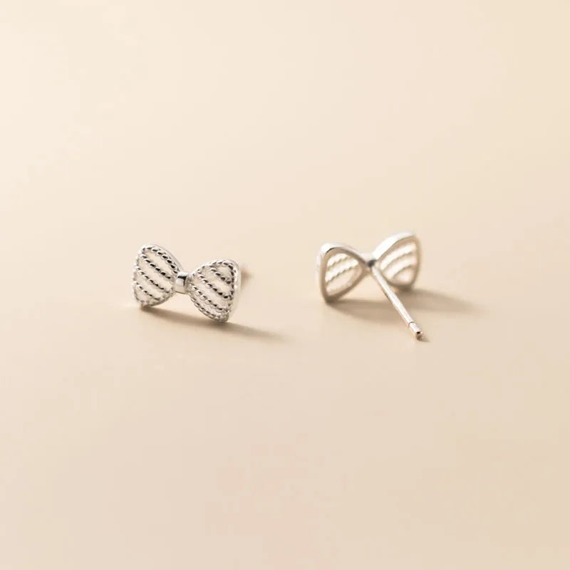 925 Silver Hollow Bow Shape Stud Earrings