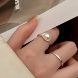 925 Silver Irregular Pearl Ring Bohemian Adjustable Antique Jewelry