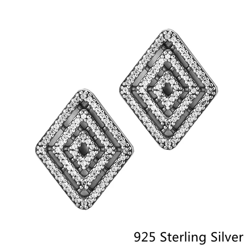 925 Silver Geometric Lines Stud Earrings DIY Women Earring Jewelry