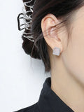 925 Silver Geometric Rectangle Crystal Stud Earrings Wedding Jewelry