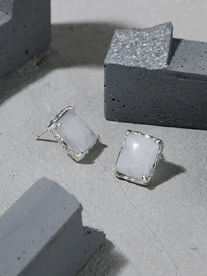 925 Silver Geometric Rectangle Crystal Stud Earrings Wedding Jewelry