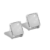 925 Silver Geometric Rectangle Crystal Stud Earrings Wedding Jewelry