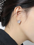 925 Silver Geometric Rectangle Crystal Stud Earrings Wedding Jewelry
