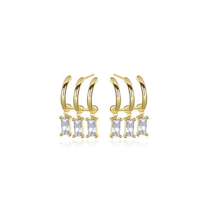 925 Silver Geometric Multilayer Drop Earrings Square Crystal Zircon Dangle