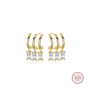 925 Silver Geometric Multilayer Drop Earrings Square Crystal Zircon Dangle