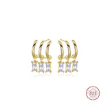 925 Silver Geometric Multilayer Drop Earrings Square Crystal Zircon Dangle