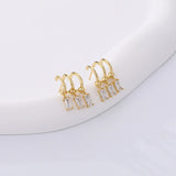 925 Silver Geometric Multilayer Drop Earrings Square Crystal Zircon Dangle