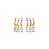 925 Silver Geometric Multilayer Drop Earrings Square Crystal Zircon Dangle