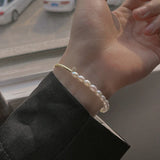 925 Silver Baroque Pearl Bangle Bracelet for Women