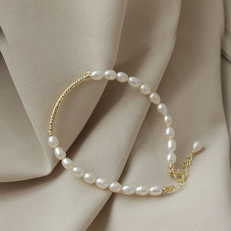 925 Silver Baroque Pearl Bangle Bracelet for Women
