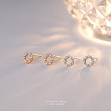 925 Silver Pearl Zircon Stud Earrings Women Jewelry