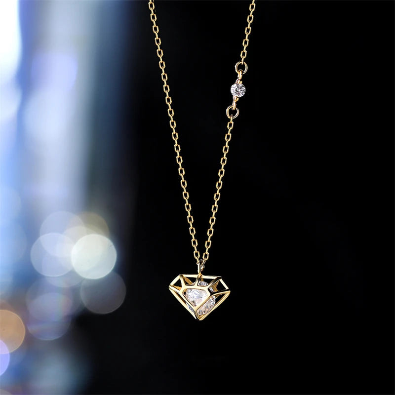 925 Silver Diamond Shaped Zircon Pendant Necklace for Women