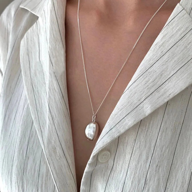 925 Silver Geometric Pearl Chain Choker Necklace for Women