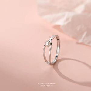 925 Silver Geometric Pearl Ring for Women Shell Bead Jewelry